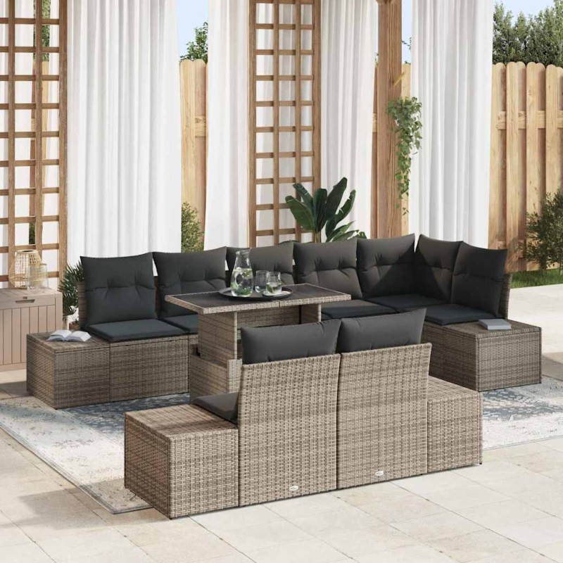 vidaXL Set di divani da giardino 9 pezzi con cuscini grigi in poly rattan vidaXL Set di divani da giardino 9 pezzi con cuscini grigi in poly rattan