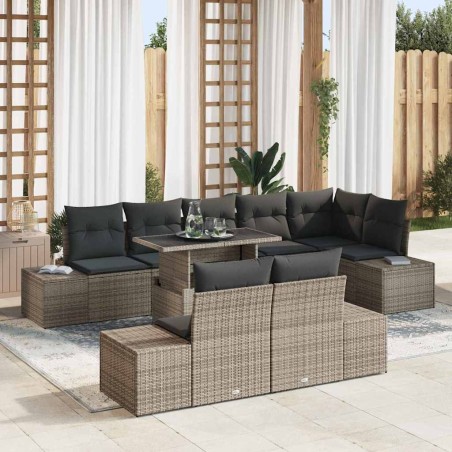 vidaXL Set di divani da giardino 9 pezzi con cuscini grigi in poly rattan