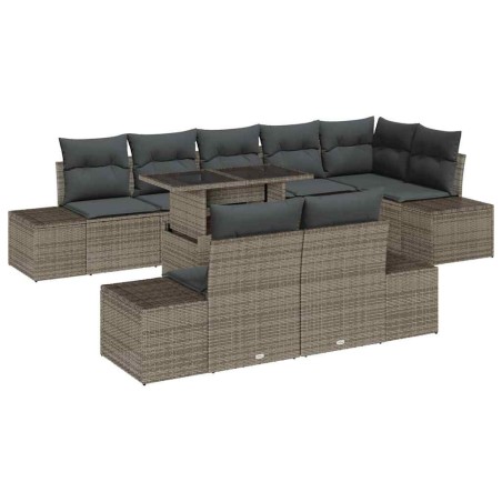 vidaXL Set di divani da giardino 9 pezzi con cuscini grigi in poly rattan