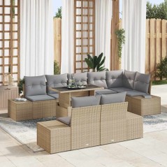 vidaXL Set di divani da giardino 9 pezzi con cuscini beige in polyrattan