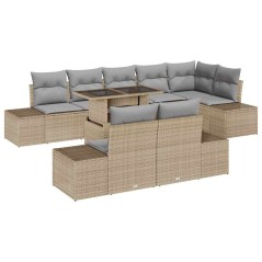 vidaXL Set di divani da giardino 9 pezzi con cuscini beige in polyrattan