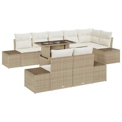 vidaXL Set di divani da giardino da 9 pezzi con cuscini beige in polyrattan