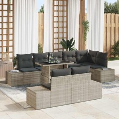 vidaXL Set di divani da giardino 9 pezzi con cuscini in rattan sintetico grigio chiaro