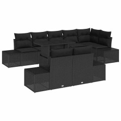 vidaXL Set di divani da giardino 9 pezzi con cuscini in rattan nero