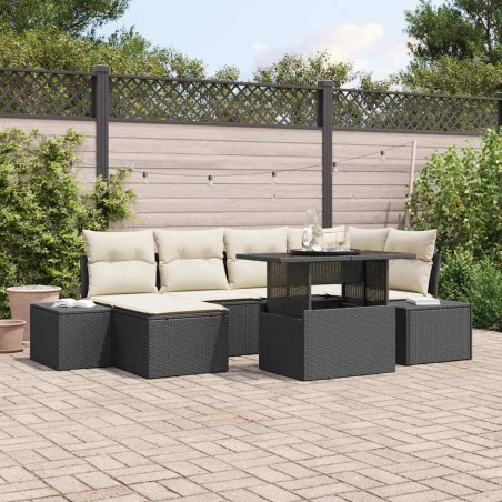vidaXL Set Divano da Giardino 7 Pezzi con Cuscini Rattan Sintetico Nero