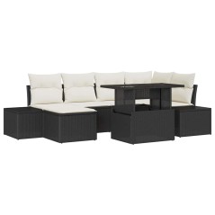 vidaXL Set Divano da Giardino 7 Pezzi con Cuscini Rattan Sintetico Nero