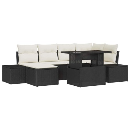 vidaXL Set Divano da Giardino 7 Pezzi con Cuscini Rattan Sintetico Nero