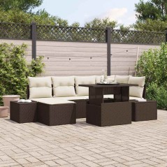 vidaXL Set di divani da giardino in 7 pezzi con cuscini in rattan sintetico marrone