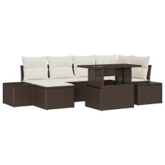 vidaXL Set di divani da giardino in 7 pezzi con cuscini in rattan sintetico marrone