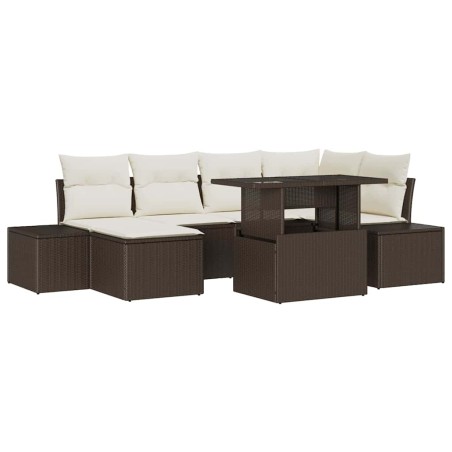 vidaXL Set di divani da giardino in 7 pezzi con cuscini in rattan sintetico marrone