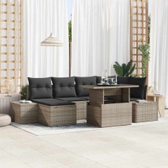 vidaXL Set di divani da giardino con cuscini grigi in polirattan, 7 pezzi