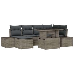 vidaXL Set di divani da giardino con cuscini grigi in polirattan, 7 pezzi
