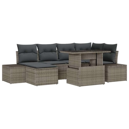 vidaXL Set di divani da giardino con cuscini grigi in polirattan, 7 pezzi