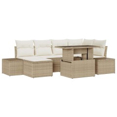 vidaXL Set Divano da Giardino da 7 Pezzi con Cuscini in Rattan Sintetico Beige