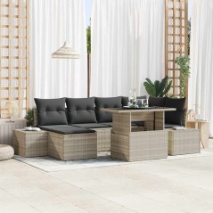 vidaXL Set da Giardino con divano a 7 pezzi e cuscini in rattan sintetico grigio chiaro.