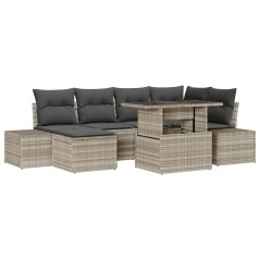 vidaXL Set da Giardino con divano a 7 pezzi e cuscini in rattan sintetico grigio chiaro.