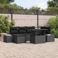 vidaXL Set divano da giardino 7 pezzi con cuscini neri in rattan sintetico