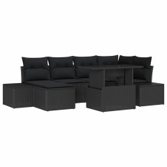 vidaXL Set divano da giardino 7 pezzi con cuscini neri in rattan sintetico