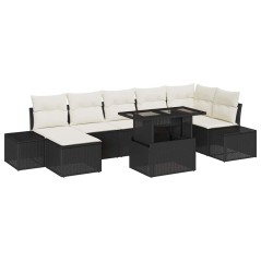 vidaXL Set giardino 8 pezzi con cuscini in rattan sintetico nero