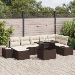 vidaXL Set da giardino 8 pezzi con cuscini marroni in poly rattan