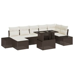 vidaXL Set da giardino 8 pezzi con cuscini marroni in poly rattan
