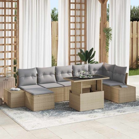 vidaXL Set da giardino da 8 pezzi con cuscini in rattan sintetico beige