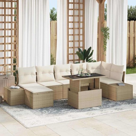 vidaXL Set di divani da giardino 8 pezzi con cuscini beige in rattan sintetico