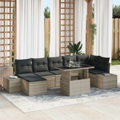 vidaXL Set da Giardino di 8 pezzi con cuscini grigio chiaro in rattan sintetico