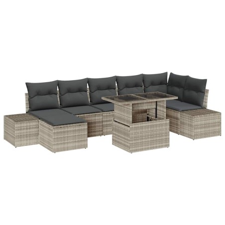 vidaXL Set da Giardino di 8 pezzi con cuscini grigio chiaro in rattan sintetico
