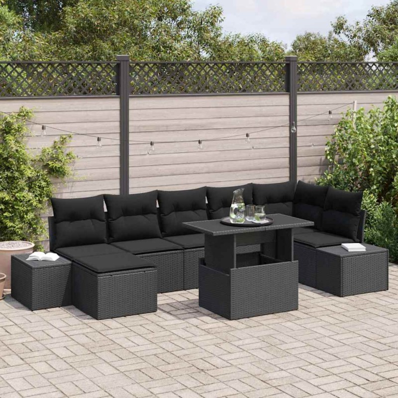 vidaXL Set da Giardino in 8 Pezzi con Cuscini in Rattan Sintetico Nero