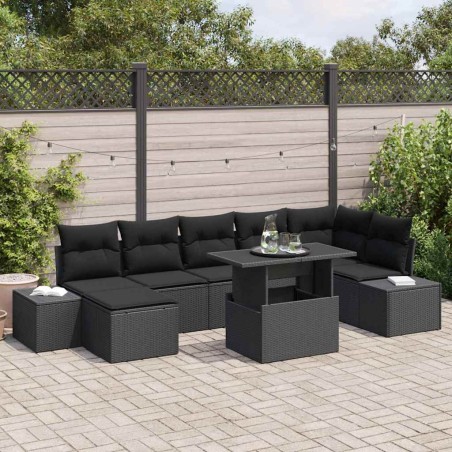 vidaXL Set da Giardino in 8 Pezzi con Cuscini in Rattan Sintetico Nero