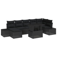 vidaXL Set da Giardino in 8 Pezzi con Cuscini in Rattan Sintetico Nero