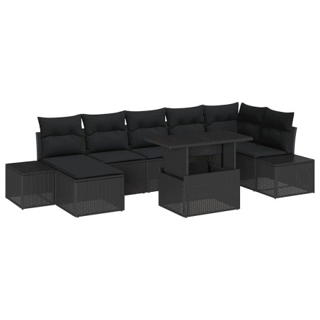 vidaXL Set da Giardino in 8 Pezzi con Cuscini in Rattan Sintetico Nero