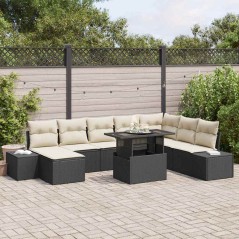 vidaXL Set di divani da giardino 9 pezzi con cuscini in polirattan nero