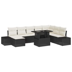 vidaXL Set di divani da giardino 9 pezzi con cuscini in polirattan nero