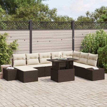 vidaXL Set da Giardino 9 Pezzi con Cuscini in Rattan Sintetico Marrone