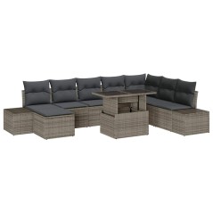vidaXL Set Divano da Giardino 9 Pezzi con Cuscini Grigi in Polyrattan