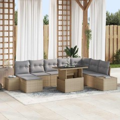 vidaXL Set da Giardino 9 Pezzi con Cuscini Beige in Rattan Plastico