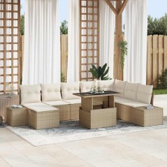 vidaXL Set divano giardino 9 pezzi con cuscini beige in rattan sintetico