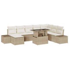 vidaXL Set divano giardino 9 pezzi con cuscini beige in rattan sintetico