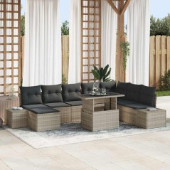 vidaXL Set di Divani da Giardino 9 Pezzi con Cuscini Grigio Chiaro in Rattan Sintetico
