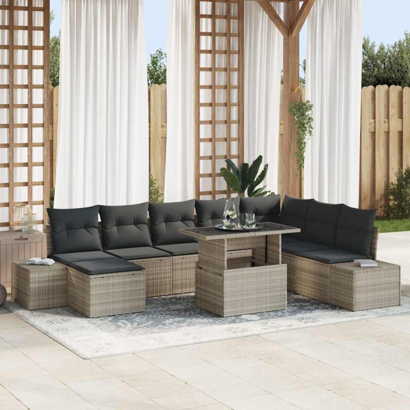 vidaXL Set di Divani da Giardino 9 Pezzi con Cuscini Grigio Chiaro in Rattan Sintetico