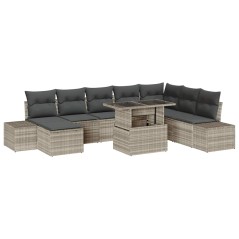 vidaXL Set di Divani da Giardino 9 Pezzi con Cuscini Grigio Chiaro in Rattan Sintetico