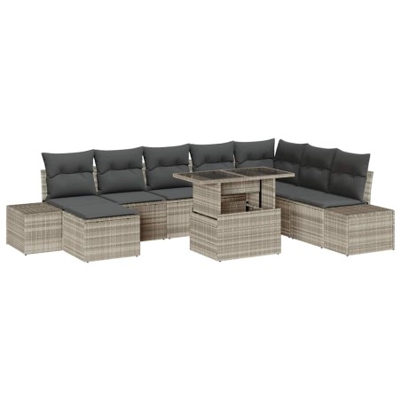 vidaXL Set di Divani da Giardino 9 Pezzi con Cuscini Grigio Chiaro in Rattan Sintetico