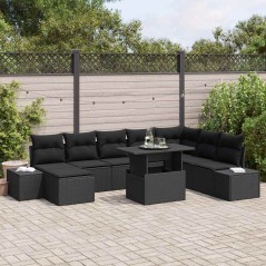 vidaXL Set di divani da giardino 9 pezzi in rattan sintetico nero