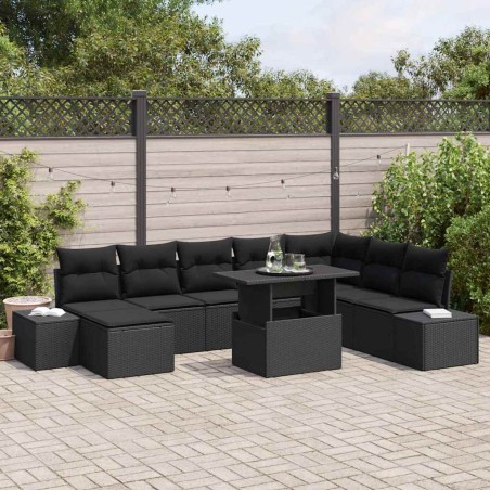 vidaXL Set di divani da giardino 9 pezzi in rattan sintetico nero