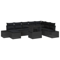 vidaXL Set di divani da giardino 9 pezzi in rattan sintetico nero