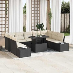 vidaXL Set da Giardino 10 Pezzi con Cuscini in Rattan Polietilene Nero