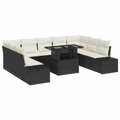 vidaXL Set da Giardino 10 Pezzi con Cuscini in Rattan Polietilene Nero