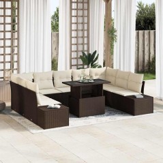 vidaXL Set di divani da giardino da 10 pezzi con cuscini marroni in rattan sintetico